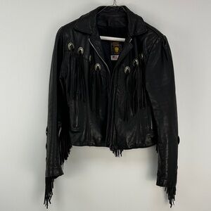 Black Leather Fringe Jacket
Vintage studded